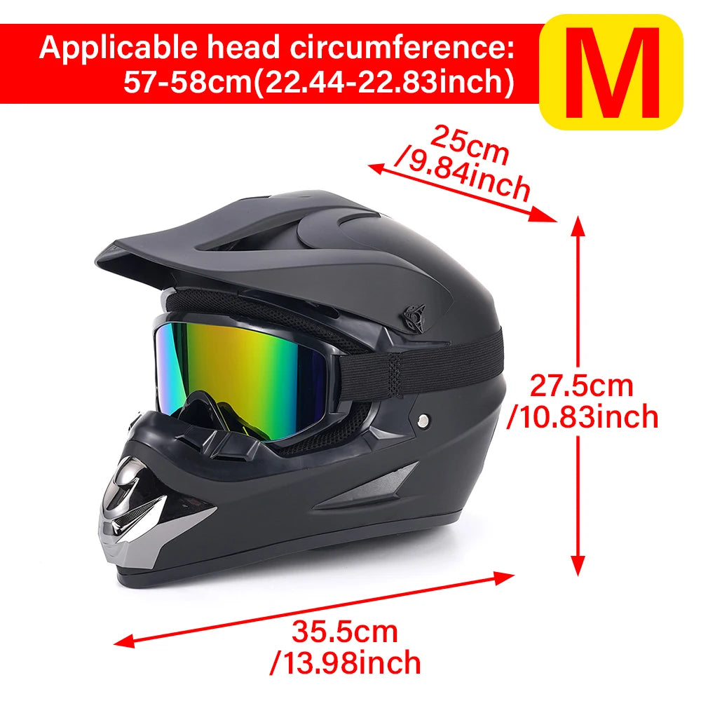 Motocross Full Face Helmet Adult Dirt Bike UTV Off-Road Helmet Goggles Gloves and Face Mask Matte Black Motorcycle Accessories