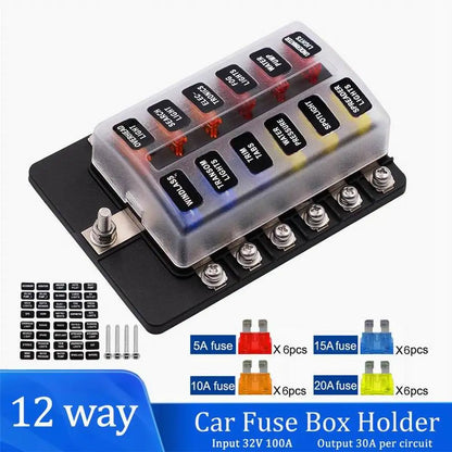 Universal 12-Way Car Fuse Box