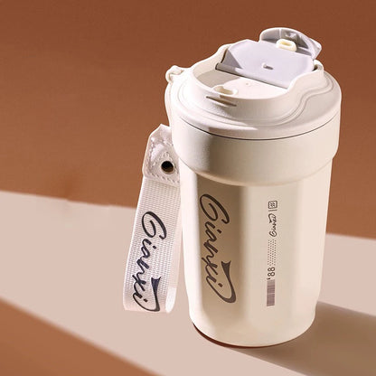 Coffee Thermos Cup with Handles Rope