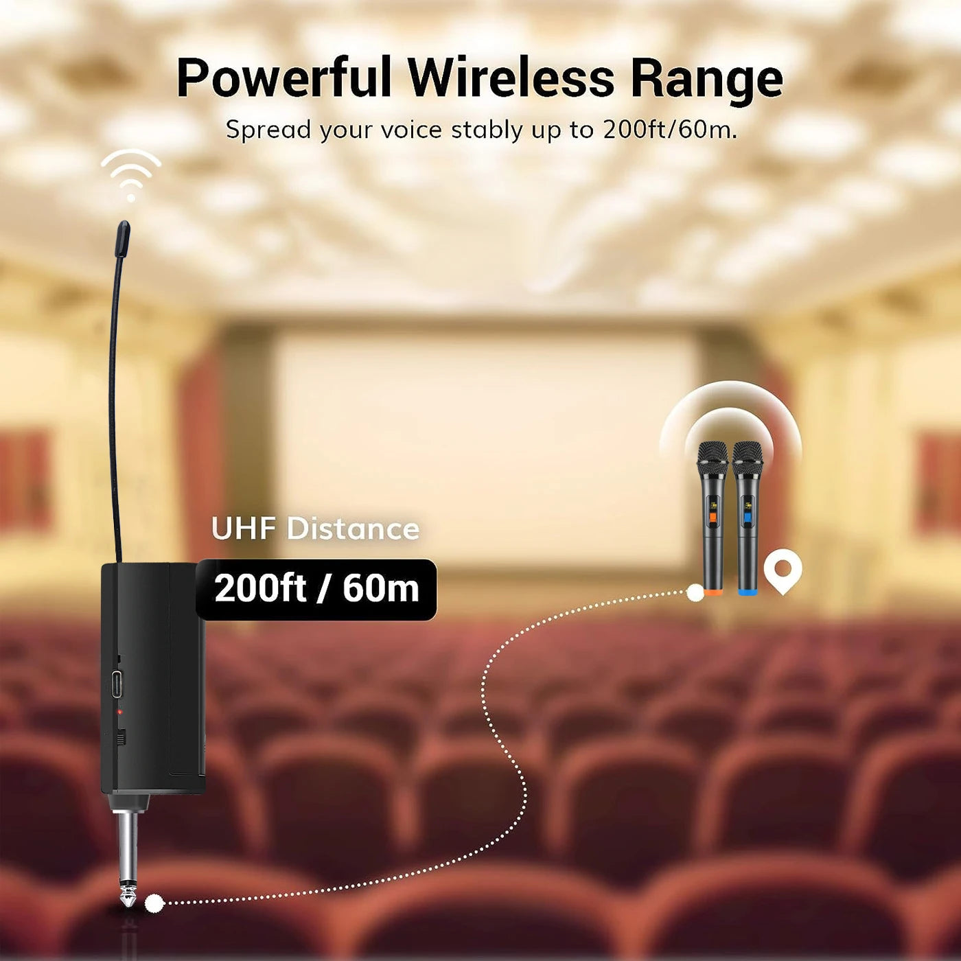 Wireless 2 Channels UHF Fixed Microphone