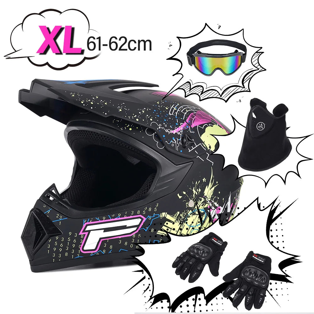 Adult Motocross Helmet All - Terrain Vehicle (UTV/ATV) Full Face Helmet With Helmet Goggles Gloves And Face Shield Matte Model