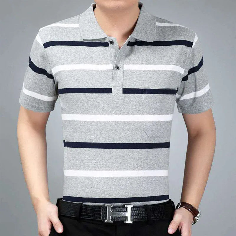 Casual Contrast Color Striped Polo T Shirt