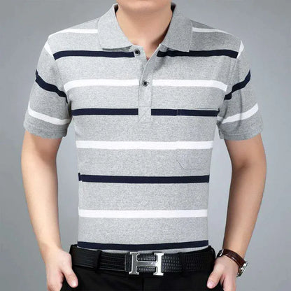 Casual Contrast Color Striped Polo T Shirt