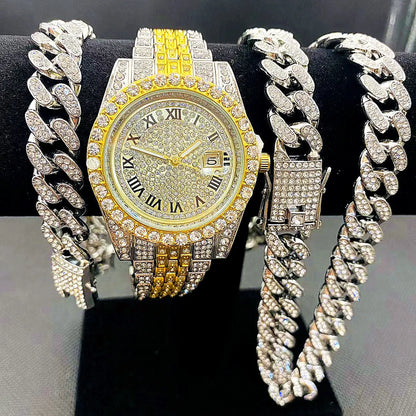 Mens Cuban Link Chain Bracelet Full Iced Out Watches