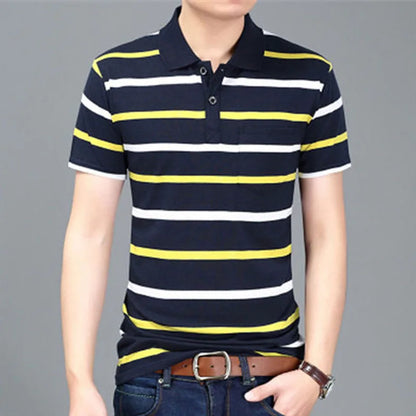 Casual Contrast Color Striped Polo T Shirt