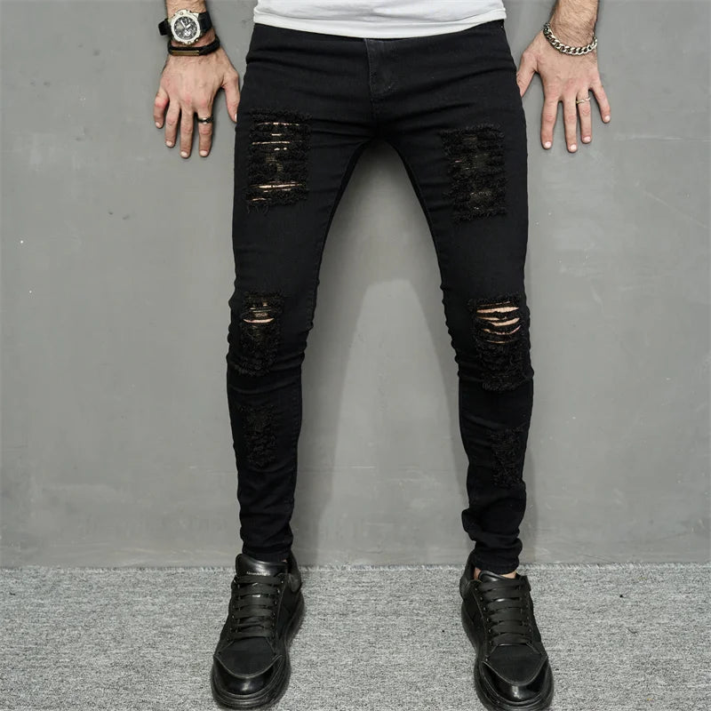 Stylish Holes Black Skinny Jeans