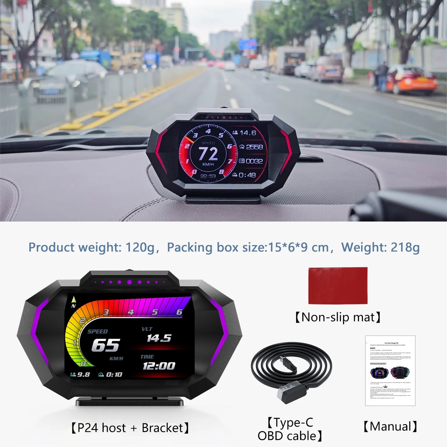 P24 Head-up Display Car HUD With LCD Screen Speedometer