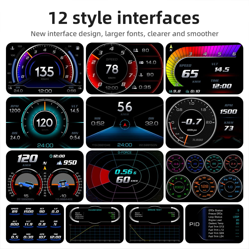 P24 Head-up Display Car HUD With LCD Screen Speedometer