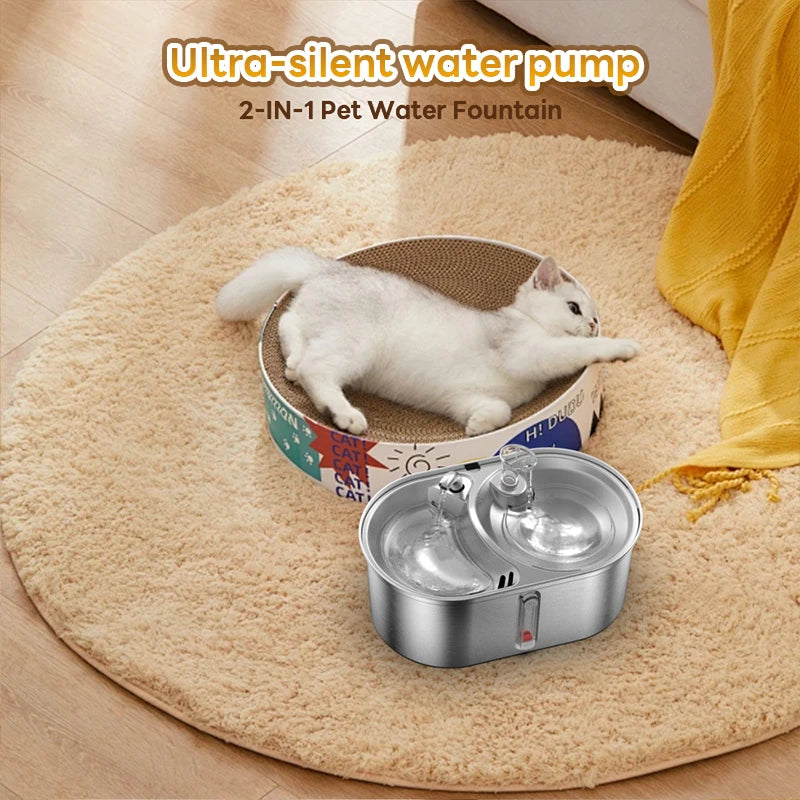 0.8GAL 2-IN-1 Automatic Stainless Steel Pet Water Fountain
