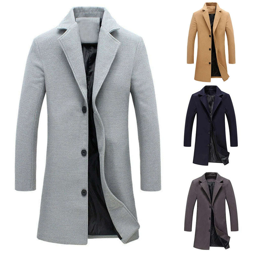 Men's Single Breasted Lapel Long Coat Jacket