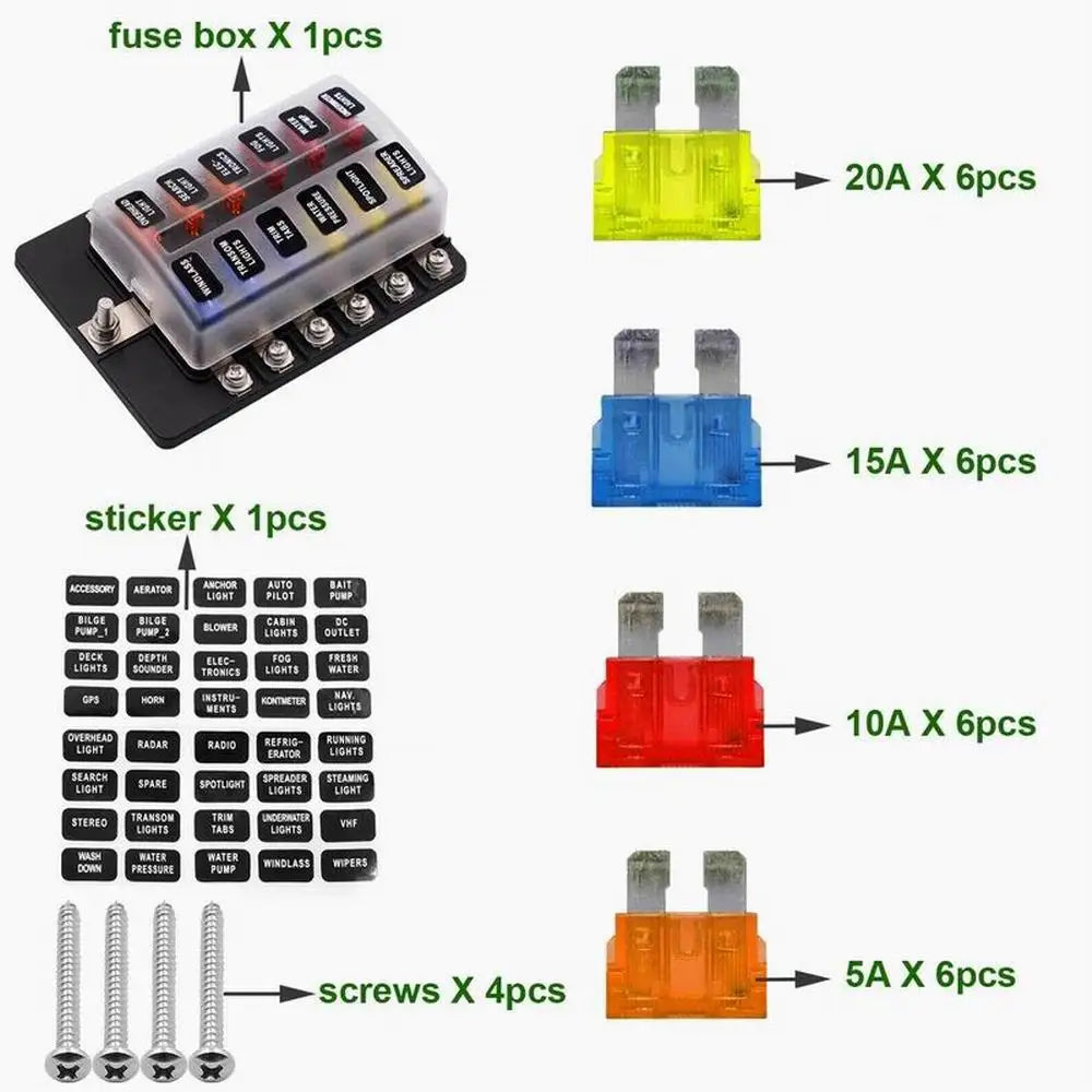 Universal 12-Way Car Fuse Box