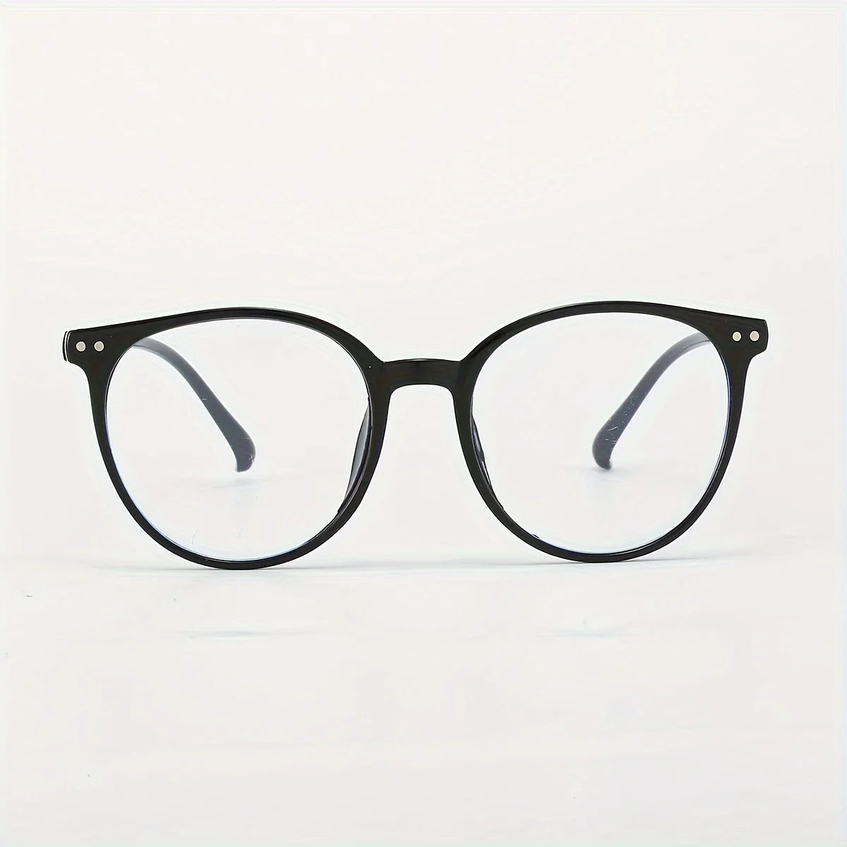 Women'S Retro Oval Frame Fashion Glasses - Black Plastic PC Frame with Metallic Studs （0 degrees, no glasses case included）