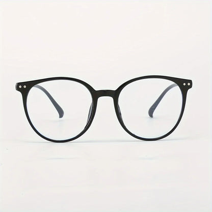 Women'S Retro Oval Frame Fashion Glasses - Black Plastic PC Frame with Metallic Studs （0 degrees, no glasses case included）