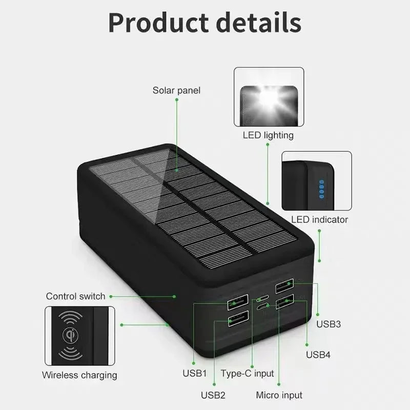 200000mAh Solar Charging Wireless Power Bank