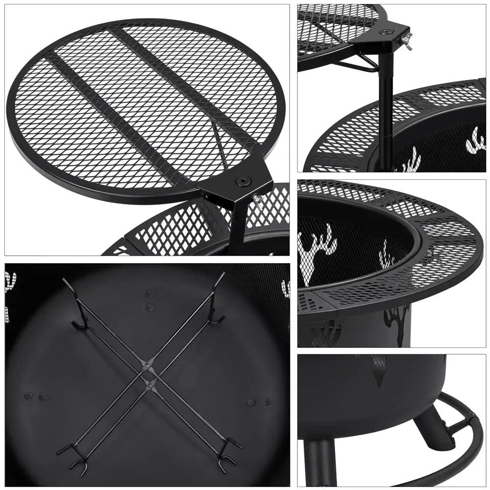 Modern 32" Round Black Finish Iron Fire Pit