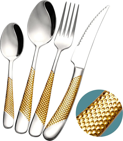 Hammered Silver Gold Silverware Set
