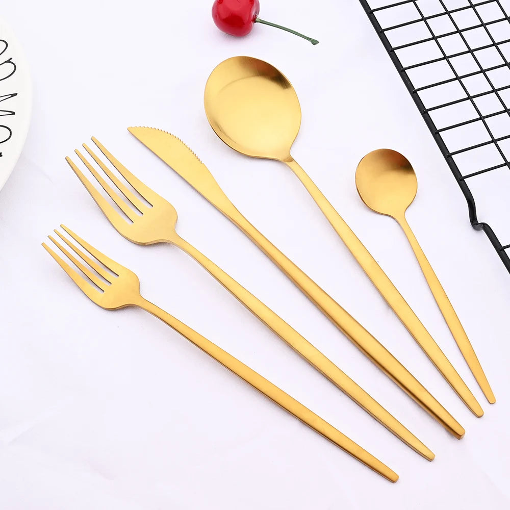 48Pcs Matte Mint Green Gold Tableware Silverware  Set