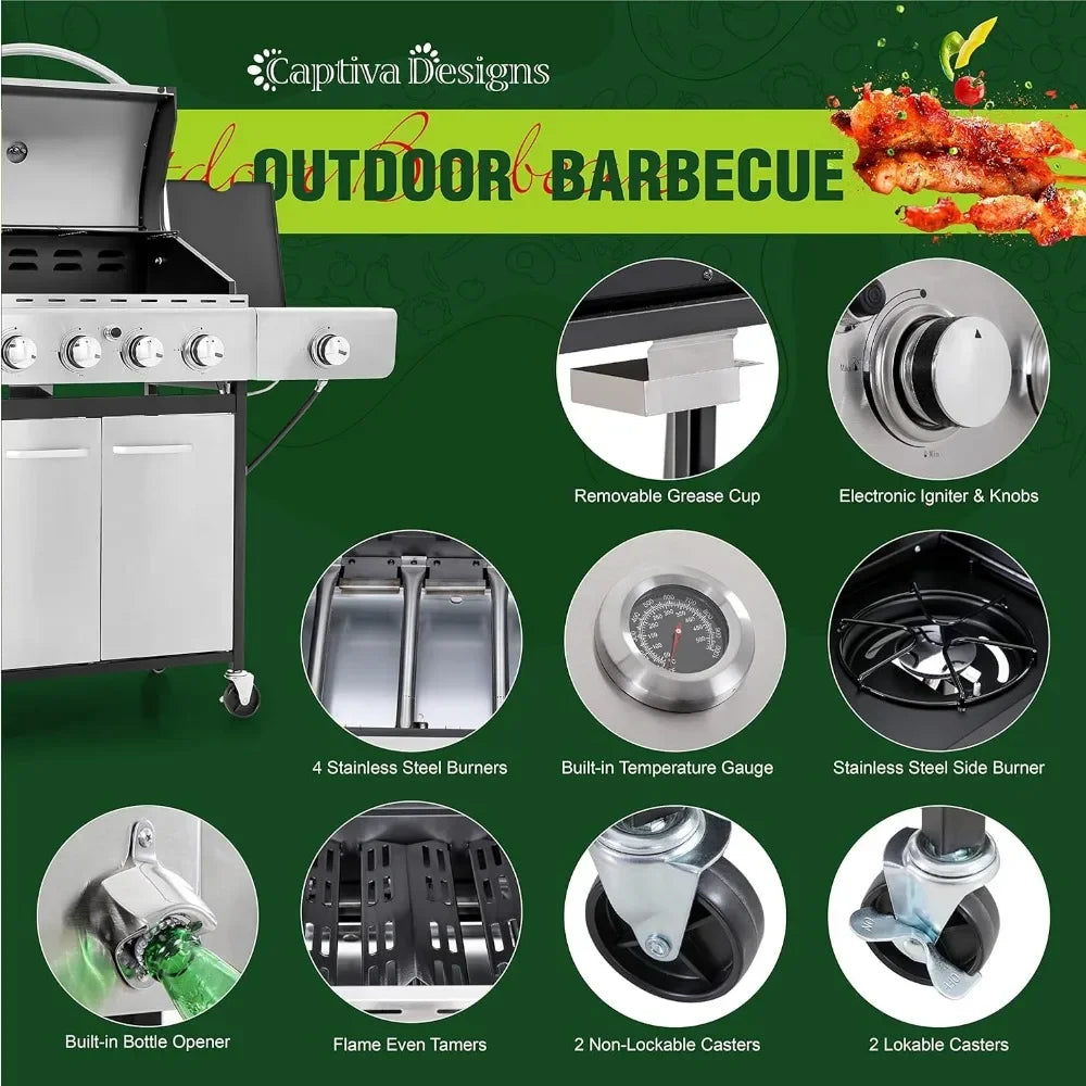 4-Burners Gas BBQ Grill with Side Burner