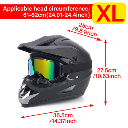Motocross Full Face Helmet Adult Dirt Bike UTV Off-Road Helmet Goggles Gloves and Face Mask Matte Black Motorcycle Accessories
