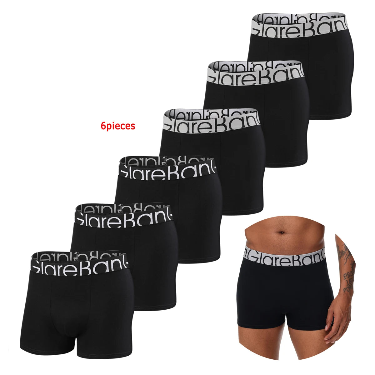 6PCS Black Boxer Shorts for Men