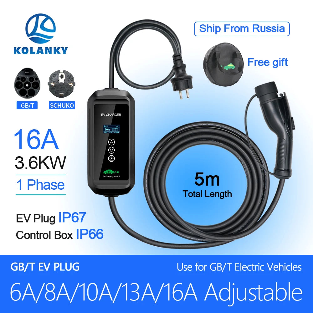 16A 3.6KW GBT/Type 2 Portable EV Charger