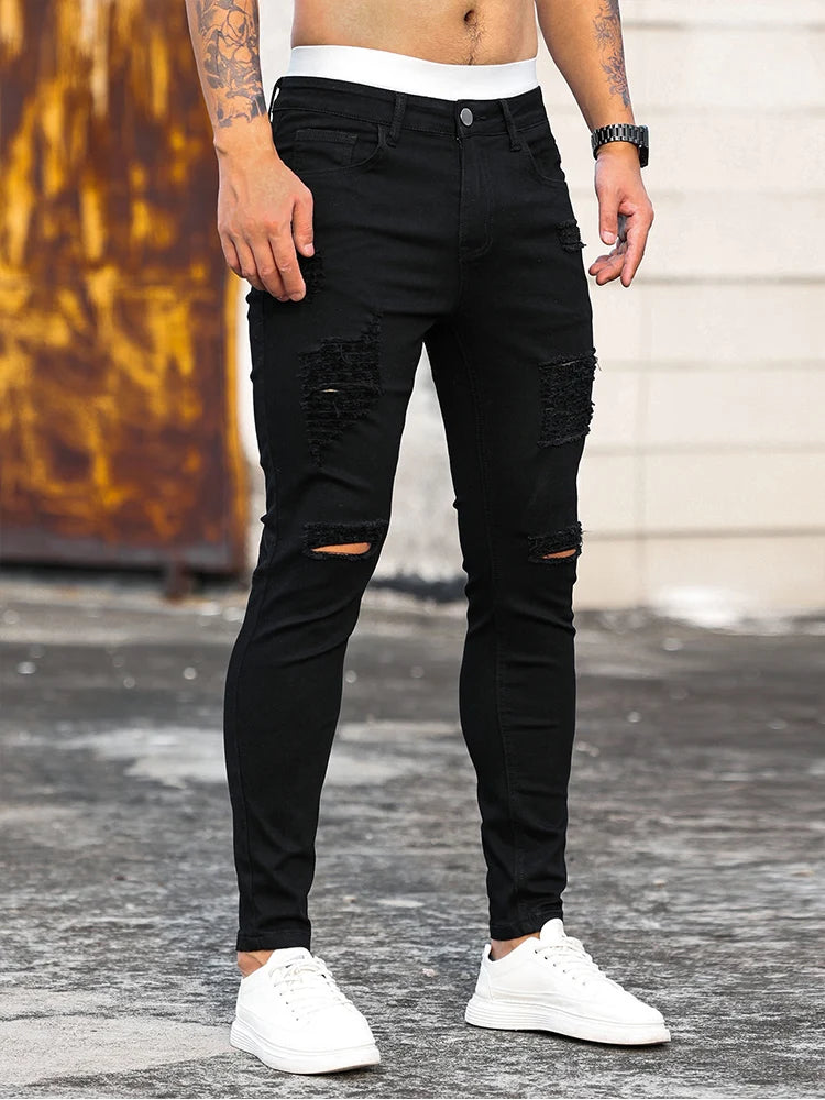 Men's Stretch Tight Ripped Jeans