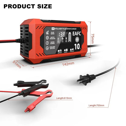 Car Battery Charger 12V 8A 10A Touch Screen Pulse Repair