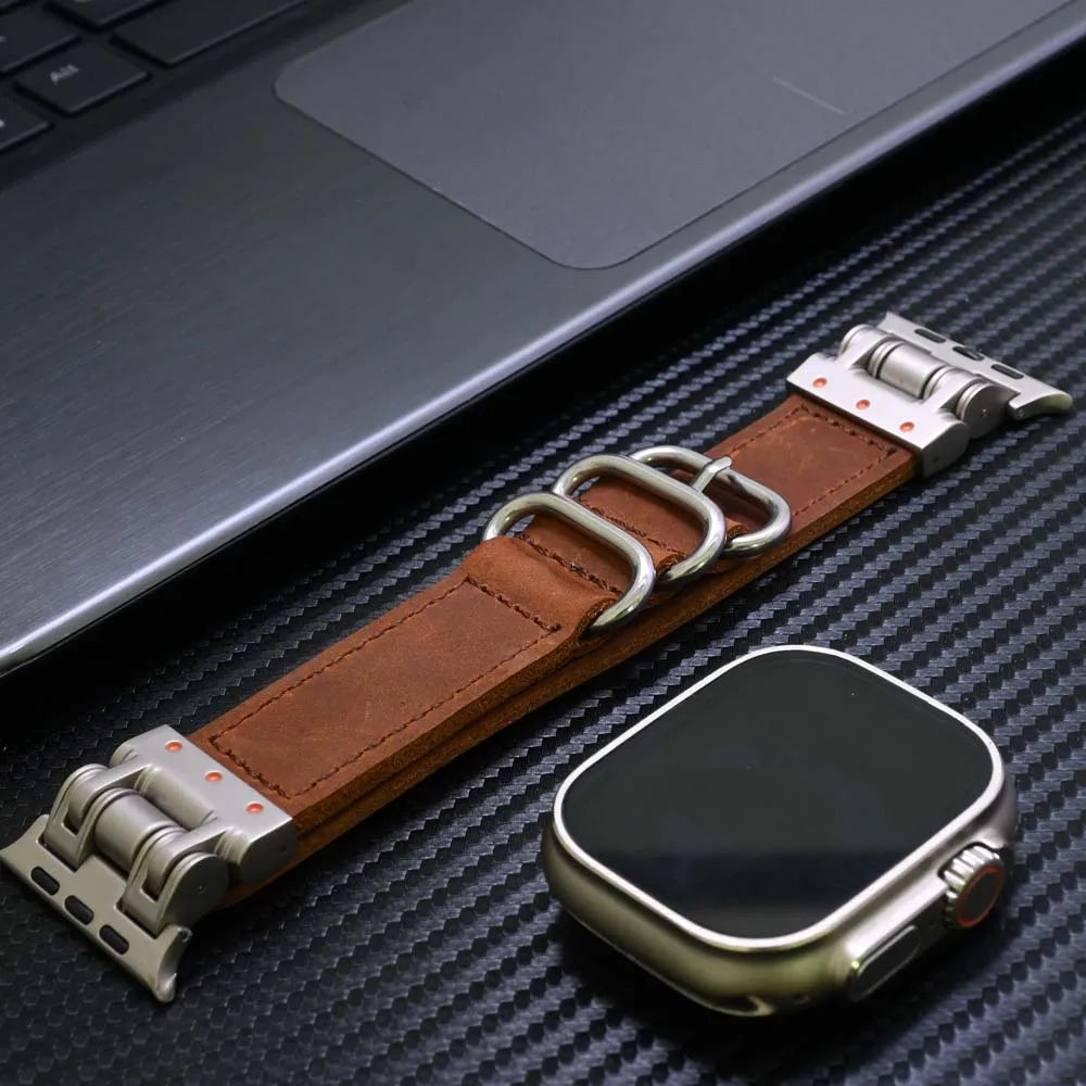 Genuine Leather Band for Apple Watch Ultra 3 2 1 49mm Series 11 10 9 8 7 Loop Strap for iWatch 6 5 4 Se2025 44mm 46mm Bracelet