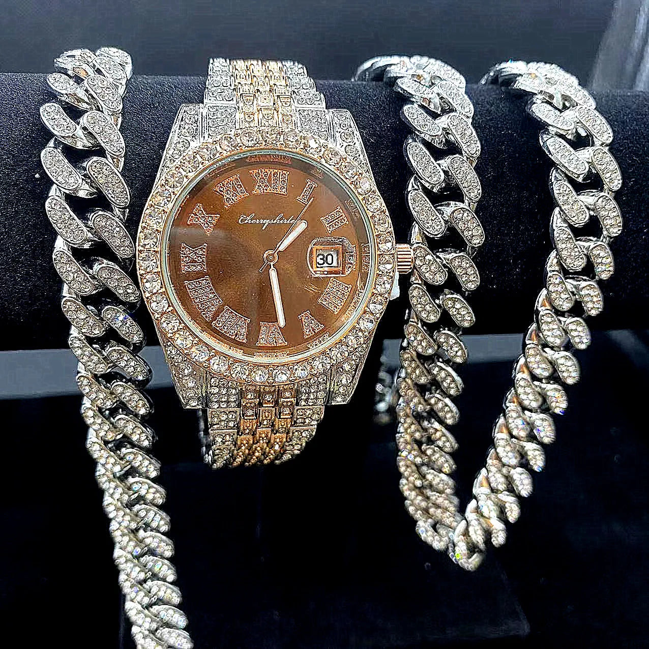 Mens Cuban Link Chain Bracelet Full Iced Out Watches