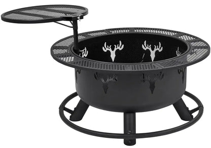 Modern 32" Round Black Finish Iron Fire Pit