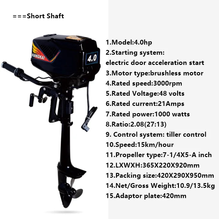 1000W 48V Fishing Boat 4HP Electric Trolling  Motor