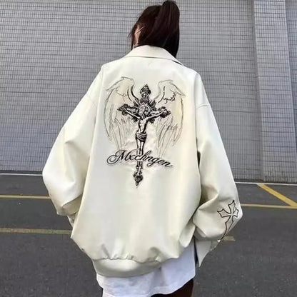 Men Embroidery Bomber Leather Jacket