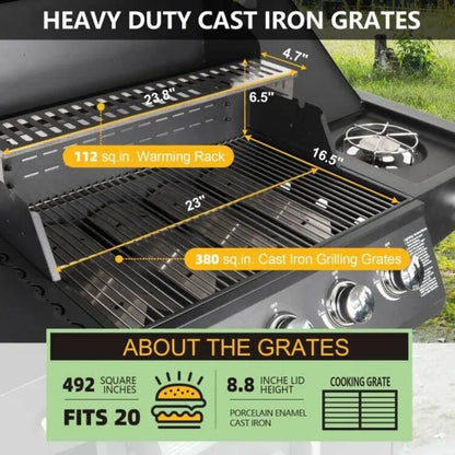 4 Burners with Side Burner Freestanding Grill