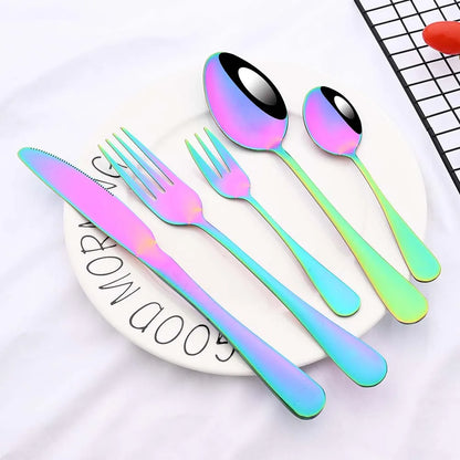 6/30Pcs Rainbow Dinnerware Stainless Steel Silverware Set