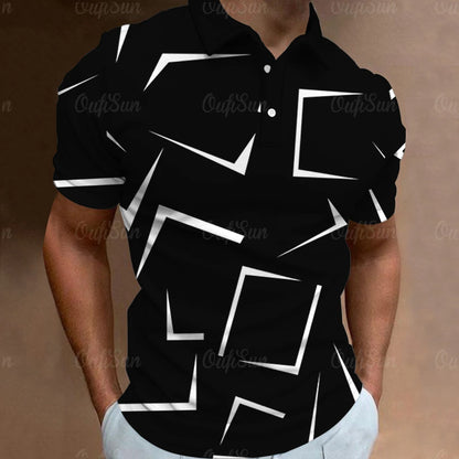 3D Thin Line Stripe Polo T Shirt