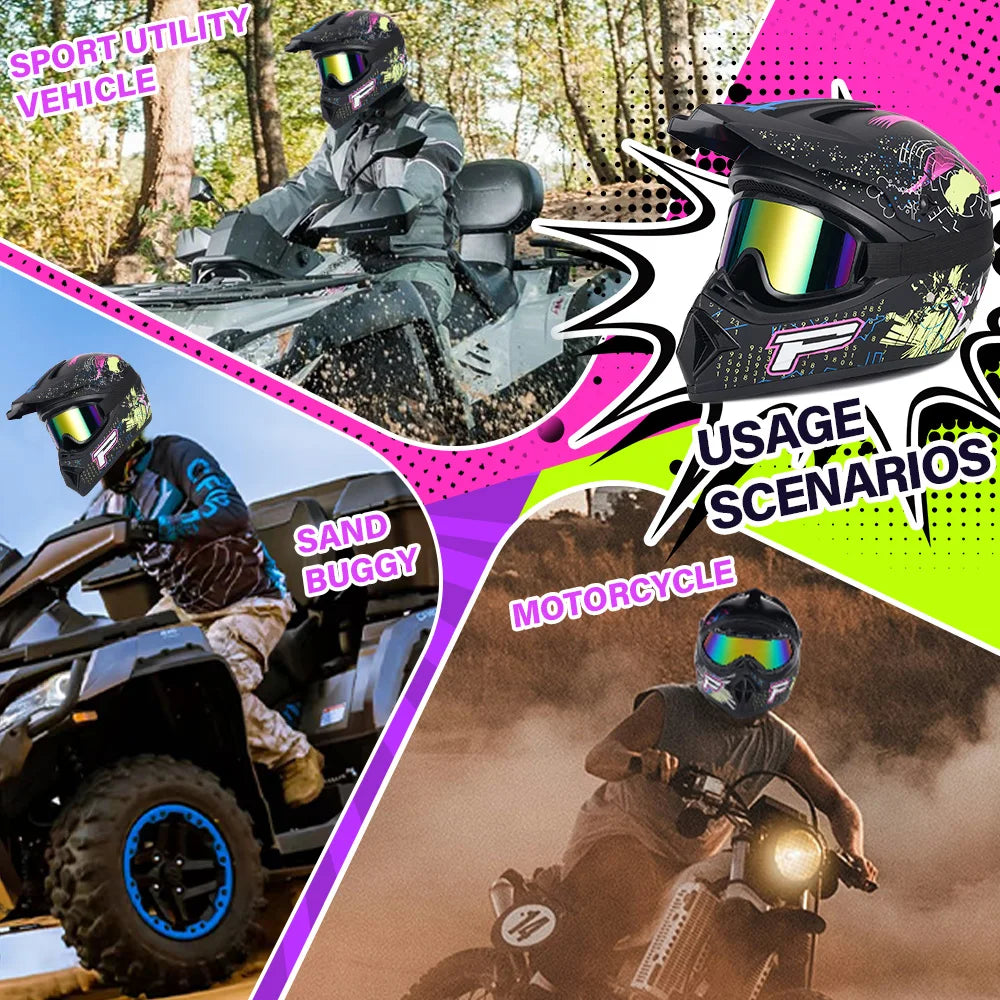 Adult Motocross Helmet All - Terrain Vehicle (UTV/ATV) Full Face Helmet With Helmet Goggles Gloves And Face Shield Matte Model