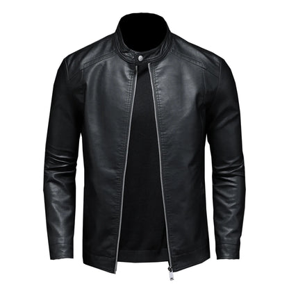 Men Stand Collar Slim Pu Leather Biker Jacket
