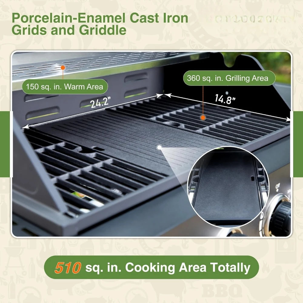 4-Burners Propane Gas BBQ Grill with Side Burner