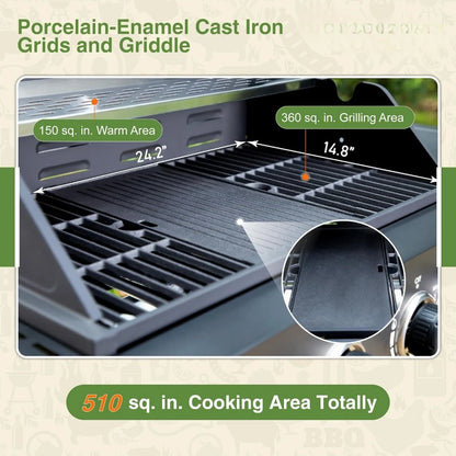 4-Burners Propane Gas BBQ Grill with Side Burner