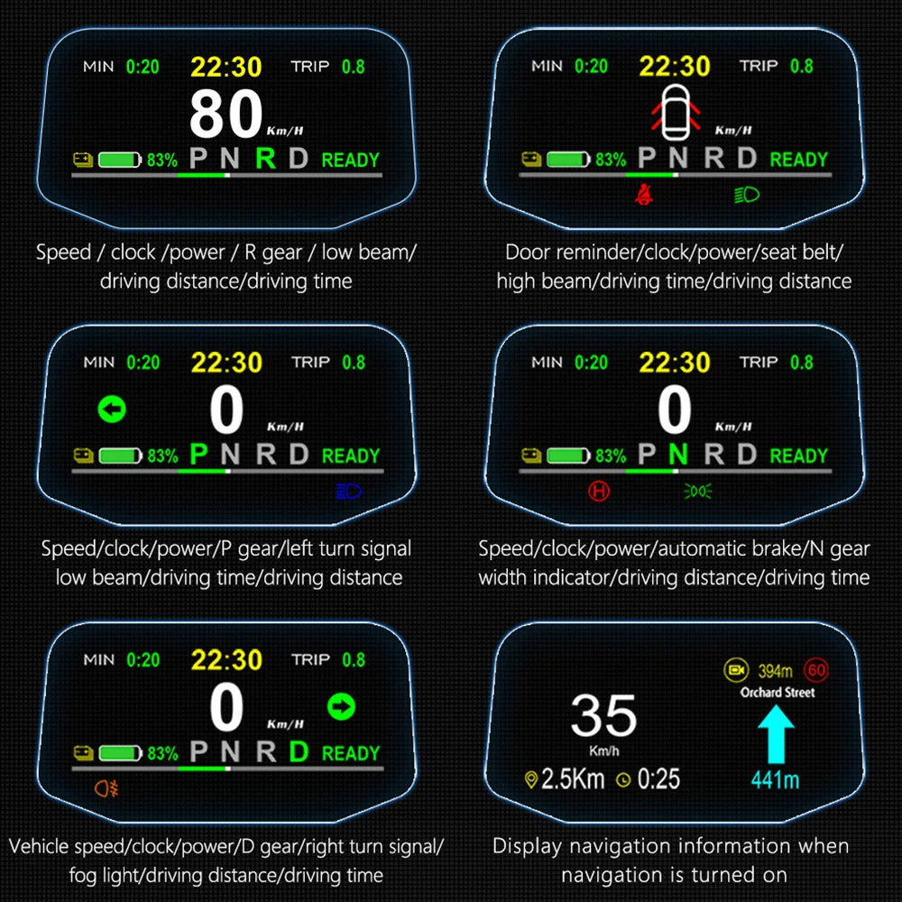 Car Head Up Display T3 HUD Battery Tester Clock Speedometer