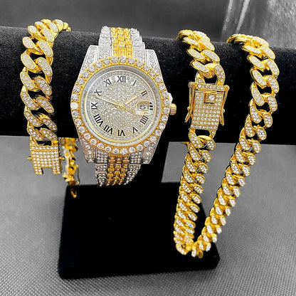 Mens Cuban Link Chain Bracelet Full Iced Out Watches