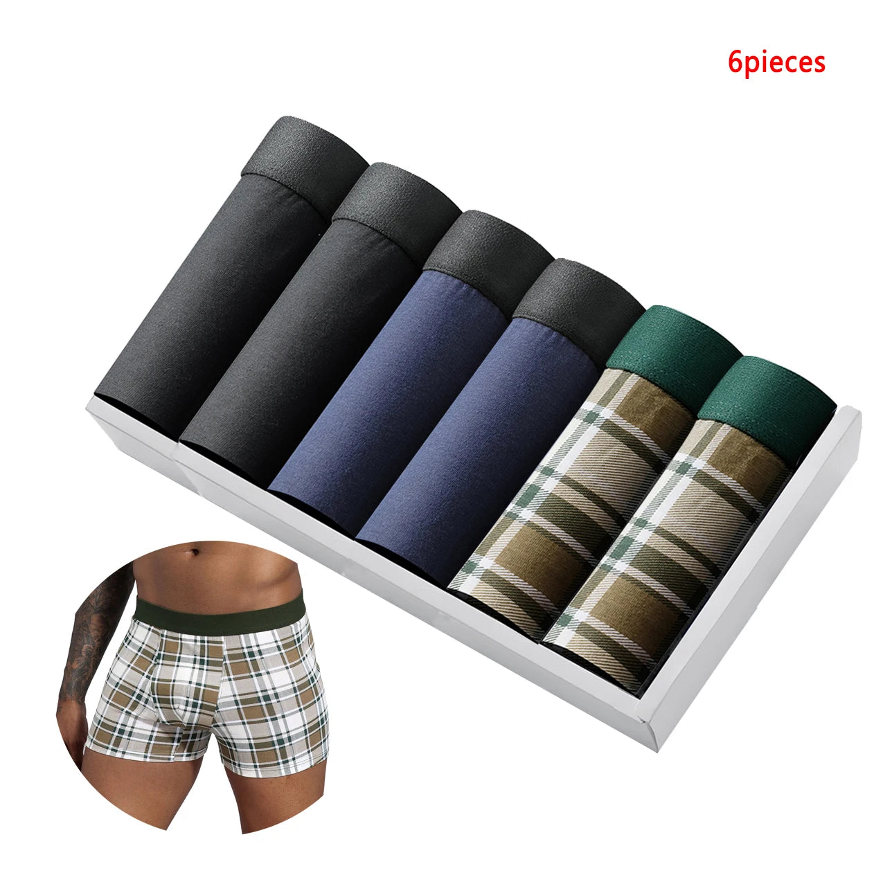 6PCS Black Boxer Shorts for Men