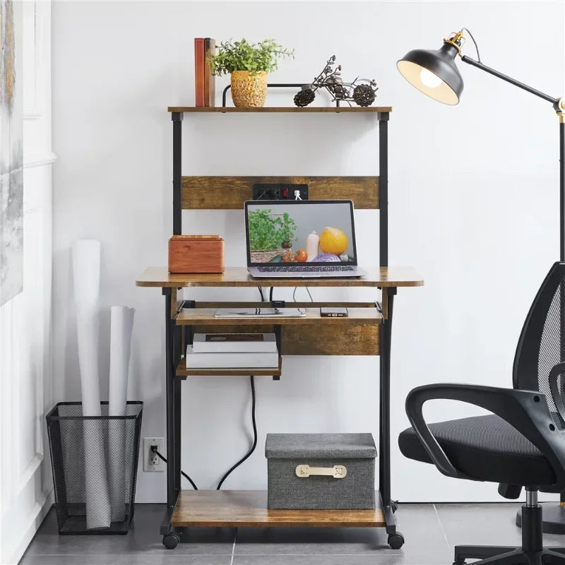 3 Tiers Computer Desk with Charging Station Printer