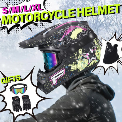 Adult Motocross Helmet All - Terrain Vehicle (UTV/ATV) Full Face Helmet With Helmet Goggles Gloves And Face Shield Matte Model