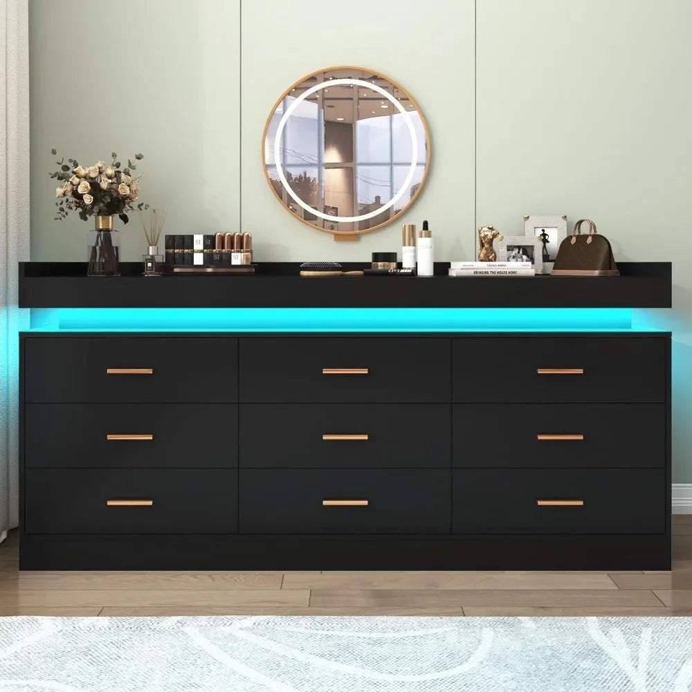 LED 9-Drawer Modern Dresser