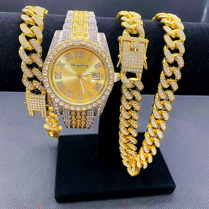 Mens Cuban Link Chain Bracelet Full Iced Out Watches