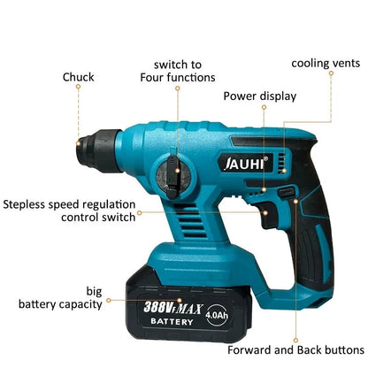 1000W 8600IMP Rechargeable Electric Hammer Cordless Impact Drill