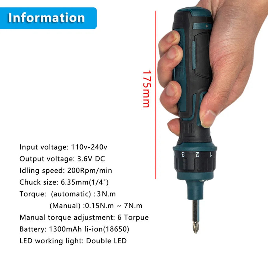 Cordless Electric Screwdriver 1300mah Li-ion Battery