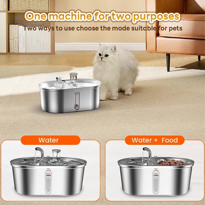 0.8GAL 2-IN-1 Automatic Stainless Steel Pet Water Fountain