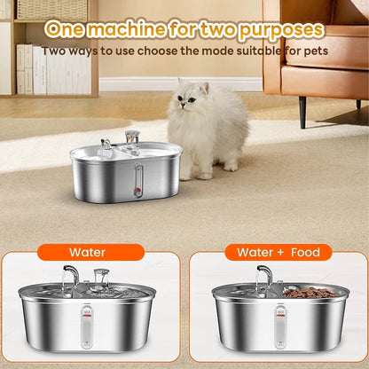 0.8GAL 2-IN-1 Automatic Stainless Steel Pet Water Fountain